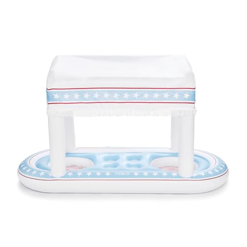 FUNBOY Giant Floating Red, White & Blue Cabana Stripe Drink Station 4th of July, Removable Fabric Shade with Fringe, Perfect for Parties, Table-top Decorations and in-Pool Refreshments. - color: Blue, White, Red