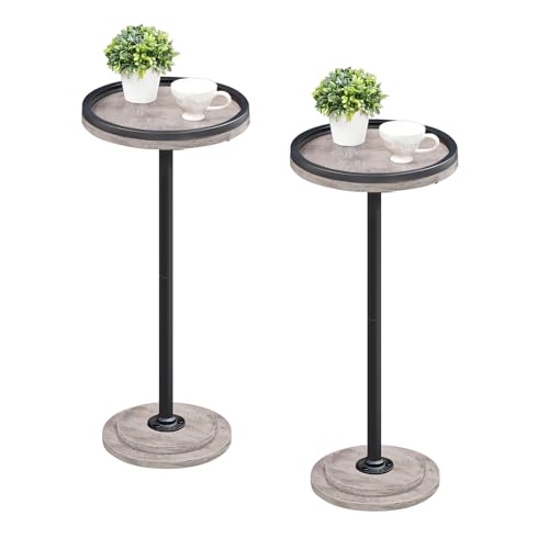 HOOBRO Small Round Side Tables, Set of 2, Drink Tables, Coffee Martini Tables with Pedestal Accent for Small Spaces in Living Room, Bedroom, Sofa Couch, Greige BG168BZP201 - color: Greige + Black