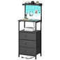 sthmec Bedside Tables Tall Nightstands with Charging Station, LED Bedside Table for Bedroom - 3 PU Fabric Drawers, Hooks, Black - color: Black, style: 3 Darwers