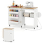 Giantex Folding Sewing Table with Charging Station, Storage Trays & Shelf | Rolling Craft Table with Lockable Wheels, Foldable Sewing Machine Cabinet Desk for Small Spaces, Dorms, White & Natural - color: White & Natural