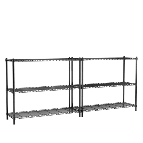 Storage Shelves, 2 PCS 48" L x 20" W x 47" H Heavy Duty Garage Wire Shelving Unit Loads 1200LBS, 3-Tier Adjustable Metal Industrial Utility Shelf Rack for Kitchen, Laundry Room, Basement - color: Black, size: 48" L x 20" W x 47" H 2PC
