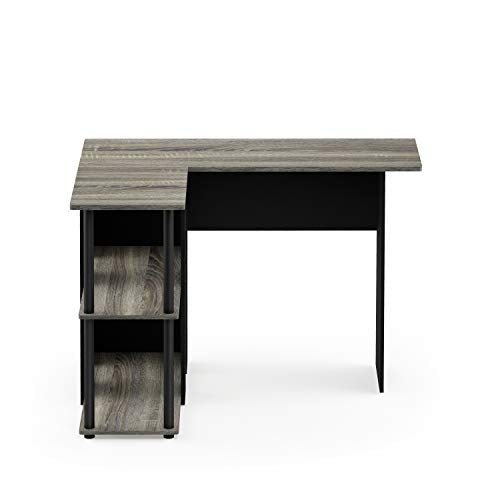 Furinno Abbott L-Shape Computer Desk with Bookshelf, French Oak Grey/Black - color: French Oak Grey/Black, style: Plastic Poles