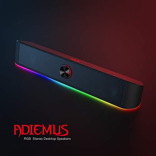 Redragon GS560 RGB Desktop Soundbar, 2.0 Channel Computer Speaker with Dynamic Lighting Bar Audio-Light Sync/Display, Touch-Control Backlit with Volume Knob, USB Powered w/ 3.5mm Cable, Black - color: Black