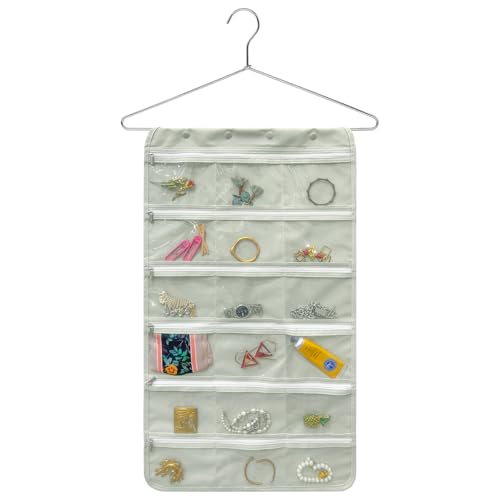 Bloss Hanging Jewelry Organizer and Storage Travel with Zipper, Travel Jewelry Organizer, Earring Travel Storage Holder with 36 Pockets, Travel Jewelry Holder for Suitcase,Closet,Foldable Roll Case - color: Beige- zipper