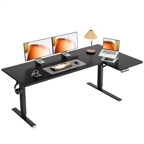 OffiGo Electric L Shaped Standing Desk, 63 Inches Height Adjustable Table, Reversible Corner Stand Up Desk, Lifting Computer Table for Home Office, Computer Workstation, Carbon Fiber Black - color: Carbon Fiber Black, size: 63 Inch