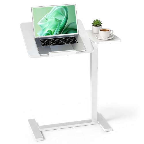 Mobile Standing Desk with Hidden Casters, Adjustable Height Desk, Portable Laptop Computer Table with Tilting Top, for Sit Stand Workstation, Compact and Sturdy for Home, Office, Dorm, White - color: White, style: Tilt Adjustable