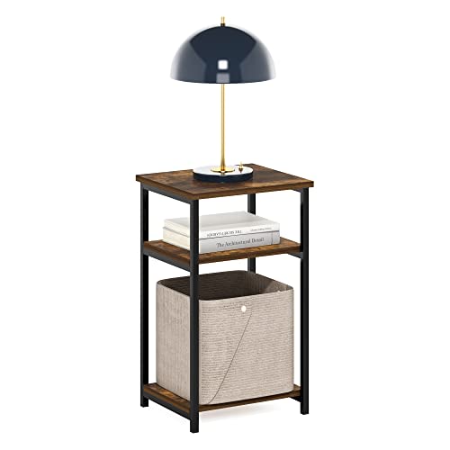 Furinno Just 3-Tier Metal Frame End Table with Storage Shelves, 1-Pack, Amber Pine - color: Amber Pine, size: 1-Pack, Metal Frame, 3-Tier