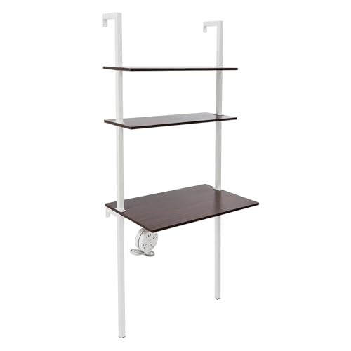 Ladder Desk, 3-Tier Industrial Wall Mount Ladder, 2-Shelf Wall Mount Computer Writing Table, Power Strip, 110.23lbs (First Tier) & 22.05lbs Load-Bearing Capacity (Brown, White, 30x20x72.5in) - color: Brown, White, size: 30x20x72.5in