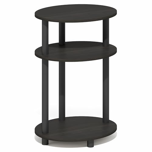 Furinno Turn-N-Tube Side Table, 3-Tier Oval End Table, Night Stand, Bedside Table, for Living Room, Bedroom, Espresso/Black - color: Espresso, size: 1-Pack, Plastic Frame, 3-Tier, 23 Inches Tall