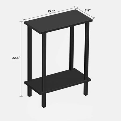 TUTOTAK Small Side Table, Narrow End Table, Skinny Sofa Table, Slim Nightstand, Couch Table, Living Room, Bed Room, Black TB01BK062 - color: Black, size: 2-Tier（7.9"D x 15.8"W x 22.5"H）