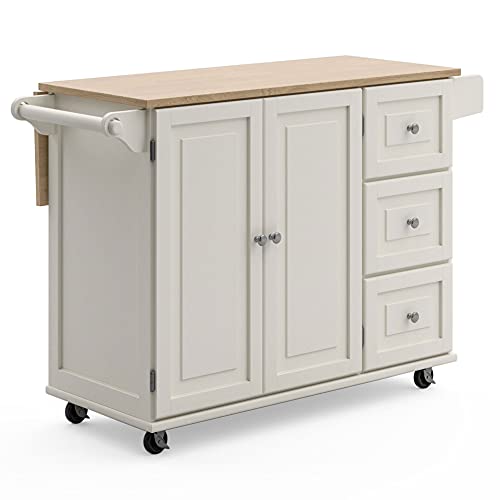 Homestyles Dolly Madison Off-White Mobile Kitchen Island Cart with Wood Drop Leaf Breakfast Bar - color: Soft White