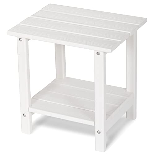 2 Tier Outdoor Side Table with Wood-Like Grain, 16.6" HDPE Adirondack Table Patio Side Table, Weather Resistant End Table for Pool, Patio & Porch, Small Outdoor Table (White, Rectangle) - color: White-wood Like, style: Rectangle