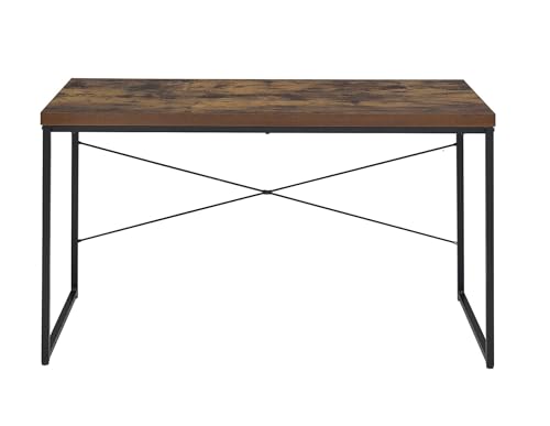 Writing Desk Industrial Style Weathered Oak, Black Metal | weathered oak wood top, black metal frame, rectangular desk, 47W x 22D x 28H, simple assembly, home office use