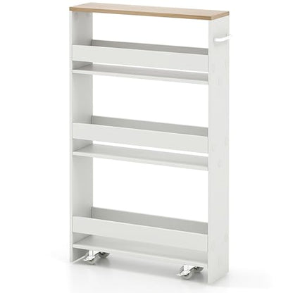 SlickBlue Rolling Serving Cart Narrow with Open Shelves for Kitchen Bathroom Living Room - color: White