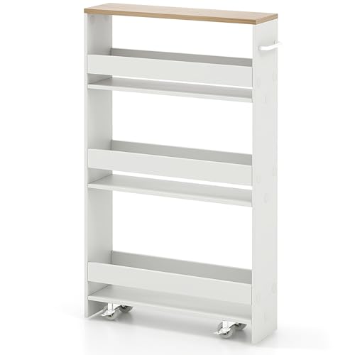 SlickBlue Rolling Serving Cart Narrow with Open Shelves for Kitchen Bathroom Living Room - color: White