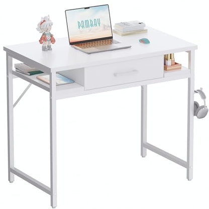 Pamray 32 Inch Small Computer Desk with Drawers for Bedroom Small Spaces | Compact, Sturdy, Easy Assembly, Mini, Suitable for Dorm and Apartment, Study and Writing - color: White