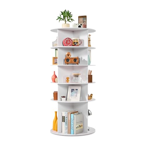 VEVOR 5 Tiers Rotating Shoe Rack Tower, 360° Spinning Shoe Rack, Revolving Storage Round Carousel Display, Freestanding Lazy Susan Organizer Display for Bedroom, Living Room, Entryway, Closet, White - color: White, size: 5 Tiers Freestanding