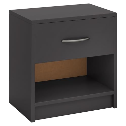 Giantex Night Stand with Drawer, Wood Modern End Table with Open Storage Shelf for Bedroom, Compact Floor Sofa Side Table for Small Spaces, Mid Century Bedside Table for Home Office, Grey - color: Grey