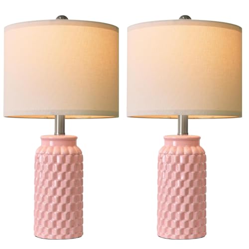 USumkky 20.5" Pink Table Lamps Set of 2,Modern Farmhouse Bedside Lamps - Ceramic Nightstand Lamps for Bedroom,Boho Living Room End Tables,Small Office Desk Lamp - color: 20.5" Pink-2 Pack