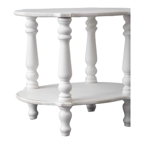 SOFE Elegant Scalloped Small White End Table, 18 Inches Tall Side Table, Farmhouse Wood End Table with Turned Legs for Living Room Bedroom, Rustic Nightstand with 2-Tier Storage for Books Plants Decor