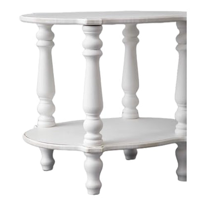 SOFE Elegant Scalloped Small White End Table, 18 Inches Tall Side Table, Farmhouse Wood End Table with Turned Legs for Living Room Bedroom, Rustic Nightstand with 2-Tier Storage for Books Plants Decor