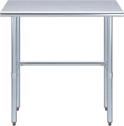 36" x 14" Open Base Stainless Steel Work Table – NSF Certified Commercial Prep Table with Galvanized Legs for Kitchens, Labs & Food Trucks - size: 36"x14"