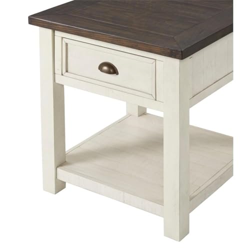 Martin Svensson Home Monterey Solid Wood End Table, Cream White and Brown | Farmhouse Rustic, Coastal Side Table, Drawer and Shelf - color: Cream White With Brown Top