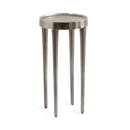 Kate and Laurel Rava Modern Metal Round Drink Table, 10 x 10 x 21, Antique Nickel, Cast Aluminum Accent Table for Use as Indoor Plant Stand or Living Room Decor Piece - color: Silver