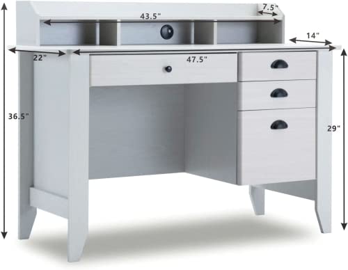 Catrimown Computer Desk with Drawers and Hutch White Desk with Drawer Wood Executive Desk Teens Student Desk Writing Laptop Home Office Desk for Small Spaces, Cream, 47.5''D x 22''W x 36.5''H - color: Cream