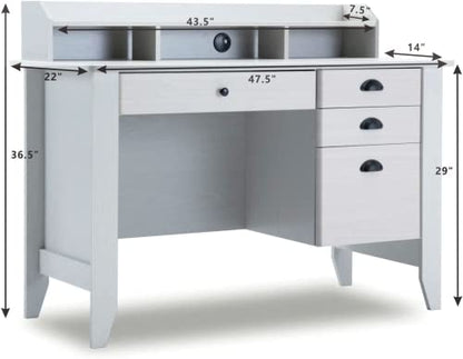 Catrimown Computer Desk with Drawers and Hutch White Desk with Drawer Wood Executive Desk Teens Student Desk Writing Laptop Home Office Desk for Small Spaces, Cream, 47.5''D x 22''W x 36.5''H - color: Cream