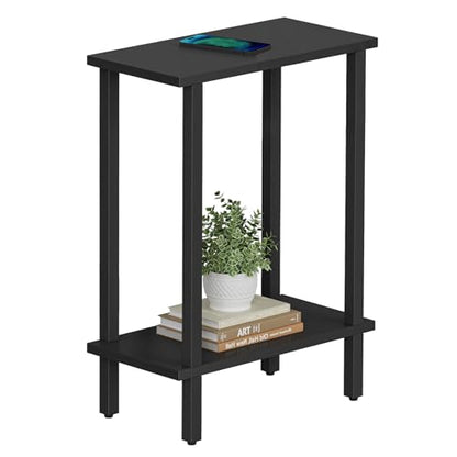 TUTOTAK Small Side Table, Narrow End Table, Skinny Sofa Table, Slim Nightstand, Couch Table, Living Room, Bed Room, Black TB01BK062 - color: Black, size: 2-Tier（7.9"D x 15.8"W x 22.5"H）