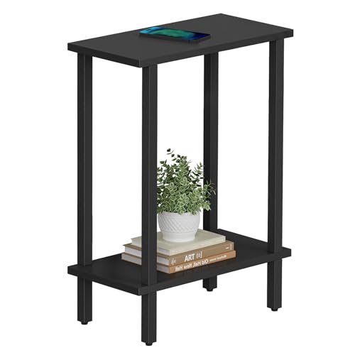TUTOTAK Small Side Table, Narrow End Table, Skinny Sofa Table, Slim Nightstand, Couch Table, Living Room, Bed Room, Black TB01BK062 - color: Black, size: 2-Tier（7.9"D x 15.8"W x 22.5"H）