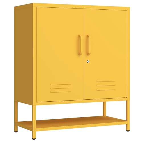 Wide 3-Tier Metal Shoe Storage Cabinet, Multifunctional Household Shoe Organizer with Adjustable Shelves for Home & Entryway Yellow 33" H X 29.5" W X 13.8" D - color: Mustard, style: Cabinet-33"H-AP