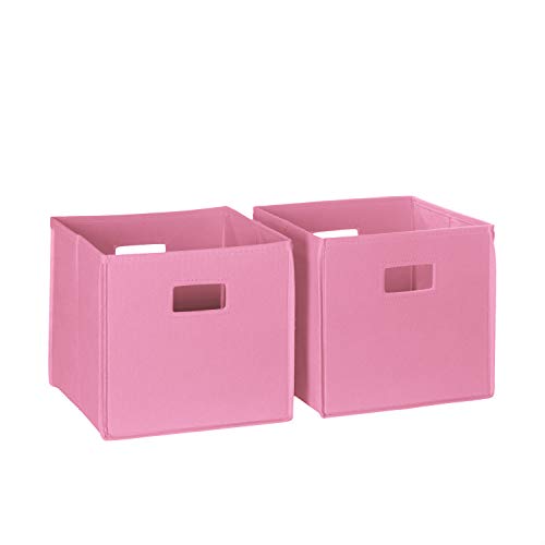 RiverRidge Folding Storage Bins - 2-pack of 10in Tall Pink Cubes | Fabric Bins, Set of 2 Storage Cubes, Cut-out Handles, Playroom Closet Organizer, Collapsible Cubby with Bottom Board Insert - color: 2 Pink 10in H Bins