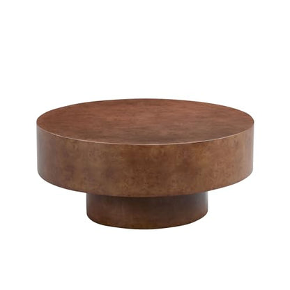 31.49'' Round Coffee Table Modern Wood Coffee Table for Living Room, Contemporary Circle Drum Pedestal Style, Faux Burl Wood Veneer Pattern, Easy Assembly, Walnut - color: Ø31.49''-faux Burl Wood
