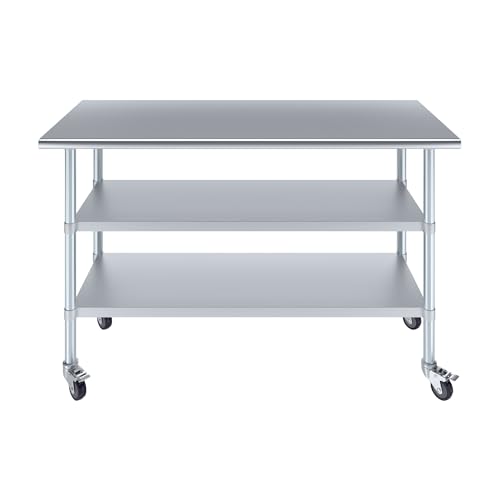 AmGood Stainless Steel Work Table with 2 Shelves and Casters | Metal Utility Table On Wheels (Stainless Steel Work Table with 2 Shelves + Casters, 60" Long x 24" Deep) - size: 60" Long x 24" Deep