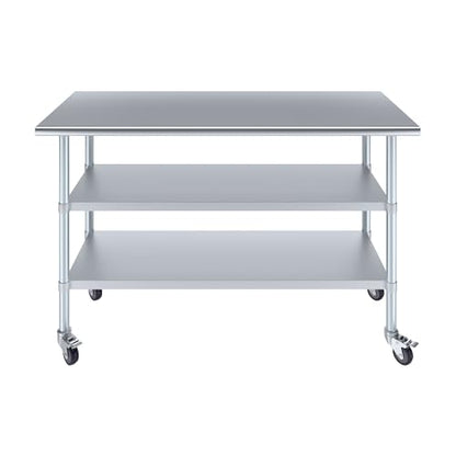 AmGood Stainless Steel Work Table with 2 Shelves and Casters | Metal Utility Table On Wheels (Stainless Steel Work Table with 2 Shelves + Casters, 60" Long x 24" Deep) - size: 60" Long x 24" Deep