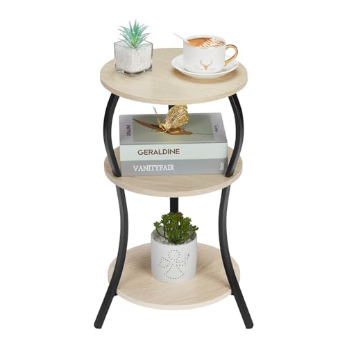 Vintage Small Round Side Table,3-Tier Slim Waist End Table for Small Spaces | Circular Table with Storage Shelf,Compact Tea Sofa Table Corner Table Nightstand for Living Room Bedroom,Oak - color: Oak, style: Classic