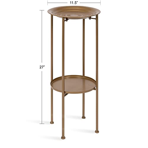 Kate and Laurel Mahdavi Modern Plant Stand Table; 12 x 12 x 27; Gold; Unique Accent Table with Textured Top