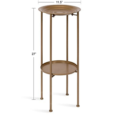 Kate and Laurel Mahdavi Modern Plant Stand Table; 12 x 12 x 27; Gold; Unique Accent Table with Textured Top