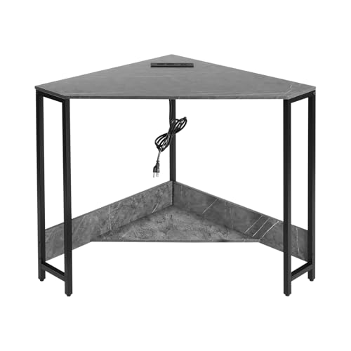 Corner Desk, 29.5" W x 29.5" H Small Computer Desk with Outlets & USB Ports, 90 Degree Triangle Corner Desk with Storage Shelf, Small Office Desk for Small Space, Small Gaming Desk (Gray) - color: Grey