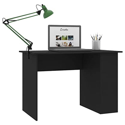 Black Engineered Wood Computer Desk with Two Built-in Shelves, Compact Modern Workspace for Home Office, Durable Storage Solution - color: Black
