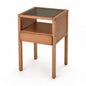Bamboo Nightstand Small Bedside Tables with Drawer,Gray | Tempered Glass Top, Open Shelf, Mid Century Modern Night Stand for Bedroom, Living Room, Apartment, Small Space - color: Gray Glass