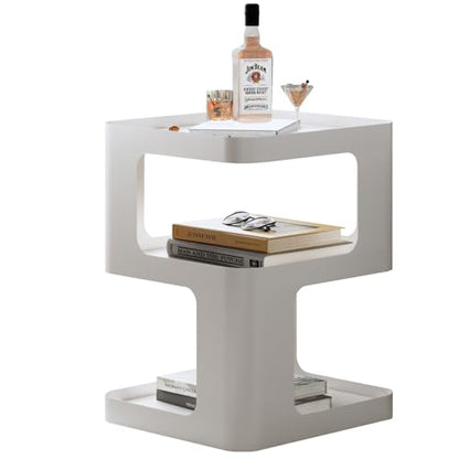 ZHBHHYZ Modern Side Table, White End Table, Unique Nightstand, Bedside Table, Metal 3-Tier Night Stand with Storage, Accent Side Table for Couch, Bedroom, Living Room, No Assembly Required - color: White