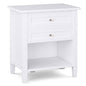 SIMPLIHOME Warm Shaker Bedside Table - 24 inch Wide Solid Wood Nightstand in White, Transitional Bedroom Side or End Table with 2 Drawers, Open Shelf Storage and Brushed Nickel Hardware - color: White