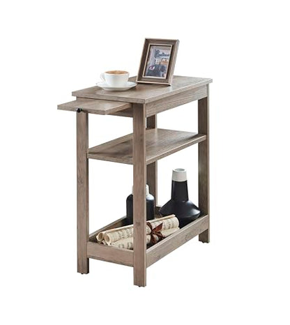 KB Designs - Narrow Side End Table with Storage Shelves for Small Spaces, Nightstand Sofa Table for Living Room, Bedroom, Walnut - color: White