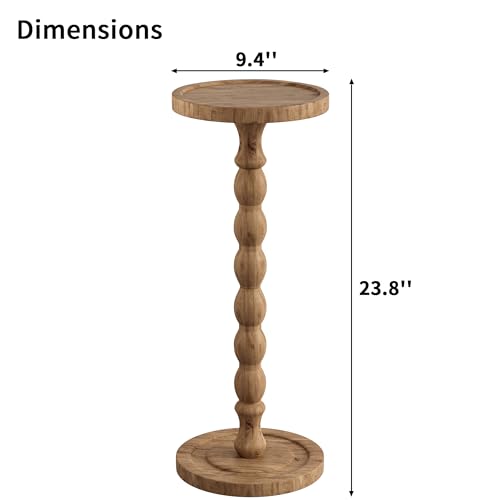 Rubber Wood Round Side Table, Solid Wood Small Drink Table for Small Spaces, Modern Accent Tables, End Tables for Living Room, Bedroom and Office (Brown, 9.4 Inch) - color: Brown