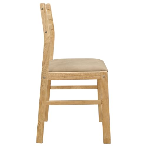 Coaster Home Furnishings 3-Piece Round Wood Dining Room Set Drop Leaf Extension Table Ladder Back Side Chairs Upholstered Seat Cushions Beige and Natural 130006