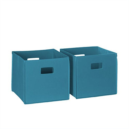 RiverRidge Folding Storage Bins - 2-pack of 10in Tall Turquoise Cubes | Fabric Bins, Set of 2 Storage Cubes, Cut-out Handles, Playroom Closet Organizer, Collapsible Cubby with Bottom Board Insert - color: 2 Turquoise 10in H Bins