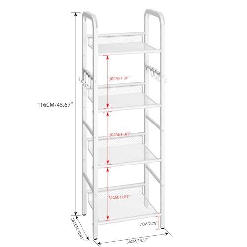 YMYNY 4 Tier Bookshelf, Freestanding Bookcase for Living Room, Bedroom, Home Office, Multi-Functional Storage Rack Organizer, Display Rack with Metal Frame, Rust Resistance, White, UHBC054W - size: 4-Tier (10.43"x14.17"x45.67")